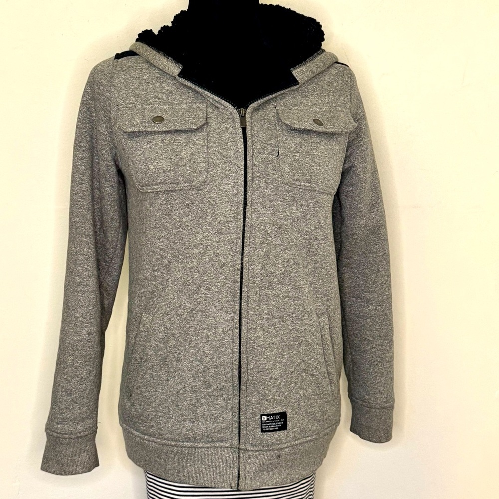 Matix Gray Plush Lined Zip Hoodie Jacket Y2K Skater L